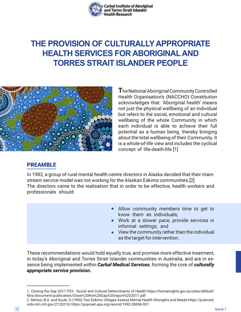 The Provision of Culturally-Appropriate Health Services for Aboriginal and Torres Strait Islander People | Carbal Institute of Aboriginal and Torres Strait Islander Health Research (CIHR)
