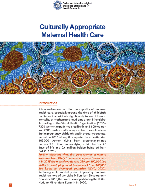 Culturally-Appropriate Maternal Health Care | Carbal Institute of Aboriginal and Torres Strait Islander Health Research (CIHR)