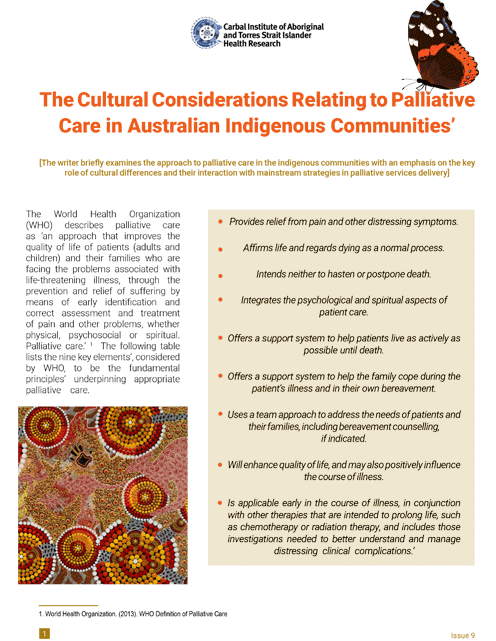 The Cultural Considerations Relating to Palliative Care in Australian Indigenous Communities | Carbal Institute of Aboriginal and Torres Strait Islander Health Research (CIHR)